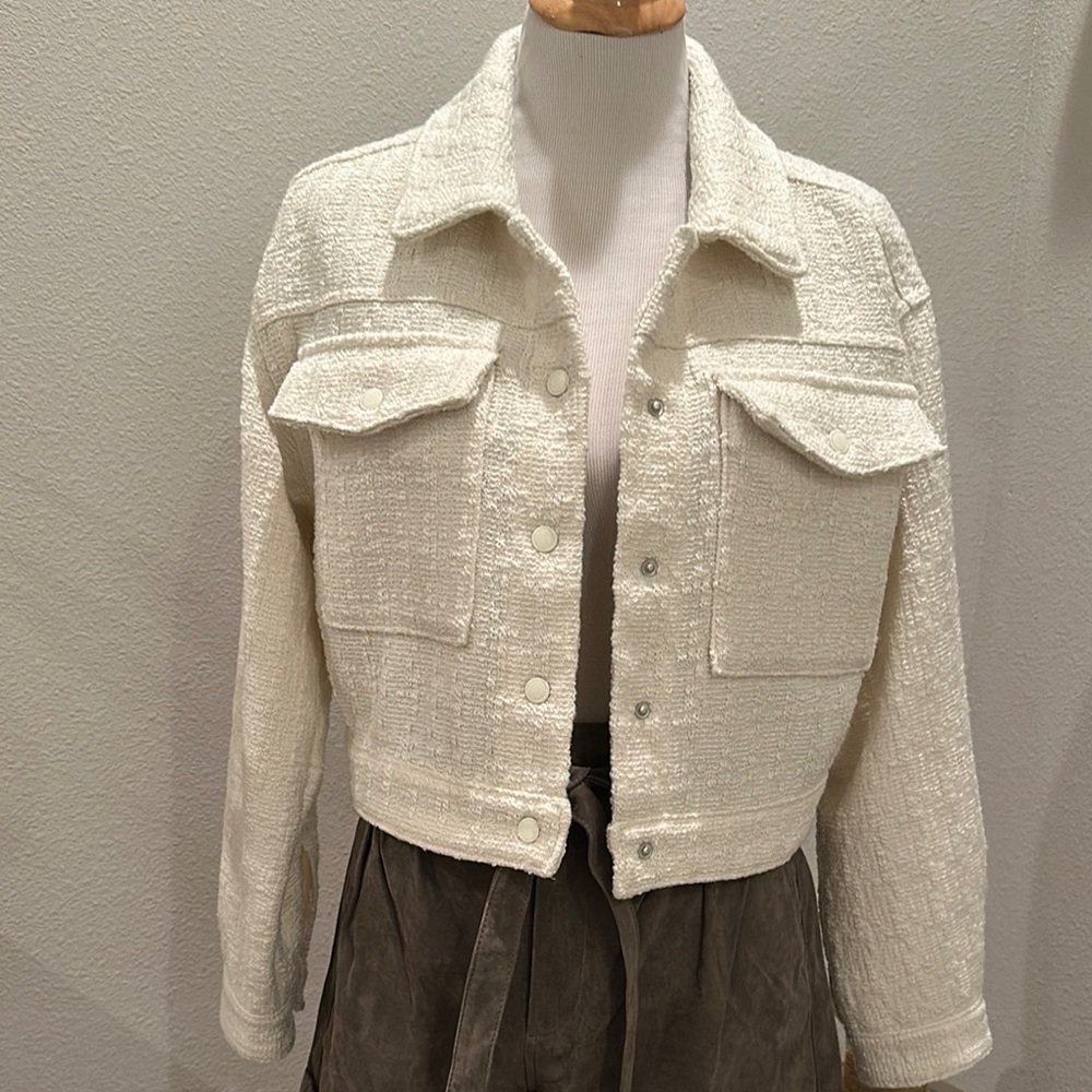 Blank NYC Cream Cropped Textured Jacket
